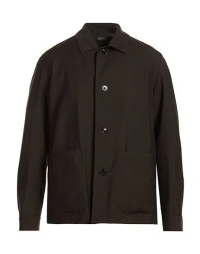 Zegna Man Jacket Chocolate Brown Size 42 Wool, Mohair Wool