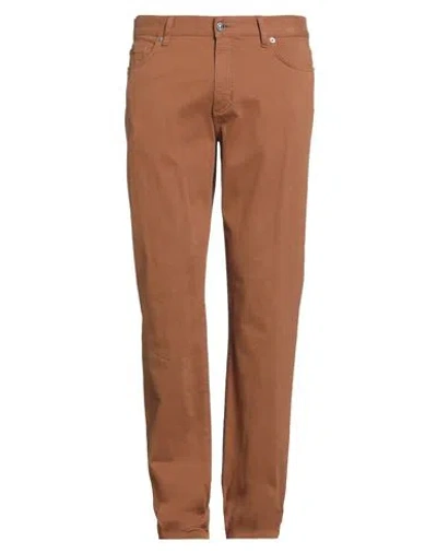 Zegna Man Pants Brown Size 35 Cotton, Elastane