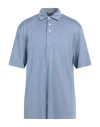 Zegna Man Polo Shirt Blue Size 50 Silk, Cotton