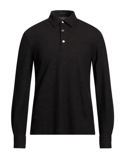 Zegna Man Polo Shirt Dark Brown Size 42 Cotton, Cashmere, Calfskin