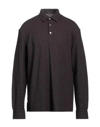 Zegna Man Polo Shirt Deep Purple Size 40 Cotton, Cashmere, Calfskin