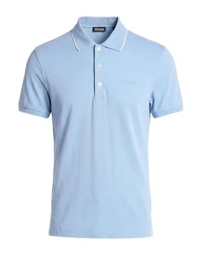 Zegna Man Polo Shirt Light Blue Size 36 Cotton, Elastane