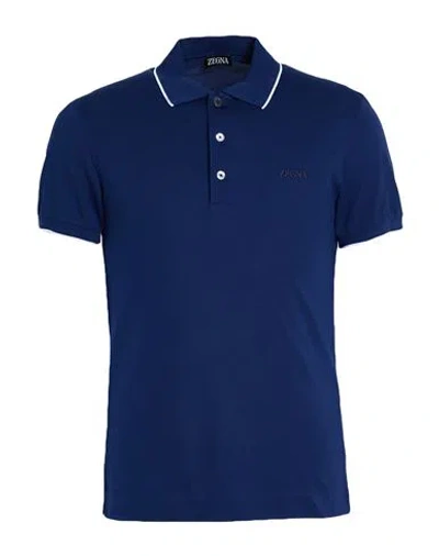 Zegna Man Polo Shirt Midnight Blue Size 38 Cotton, Elastane