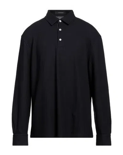 Zegna Man Polo Shirt Midnight Blue Size 46 Cotton, Cashmere, Calfskin