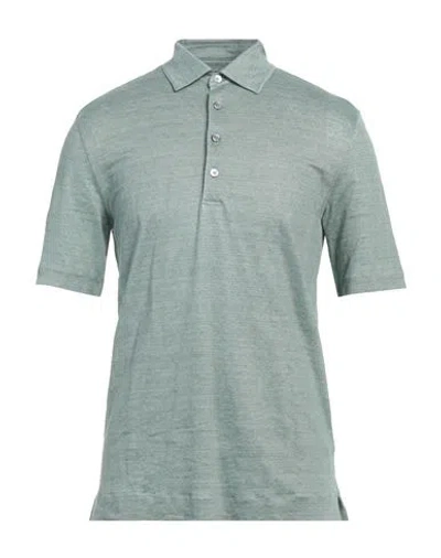 Zegna Man Polo Shirt Sage Green Size 42 Linen