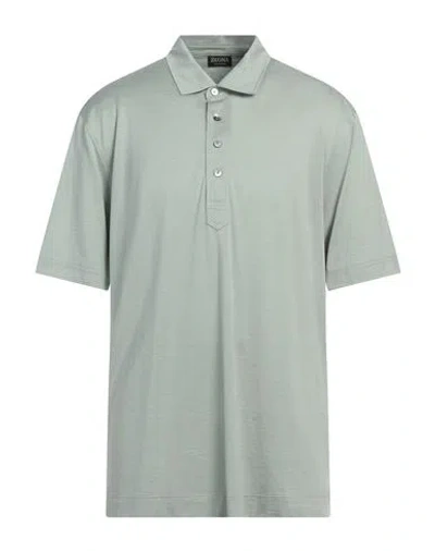 Zegna Man Polo Shirt Sage Green Size 50 Silk, Cotton