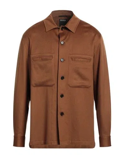 Zegna Man Shirt Brown Size Xl Cashmere