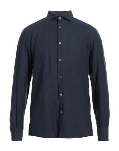 Zegna Man Shirt Navy Size M Cotton, Cashmere