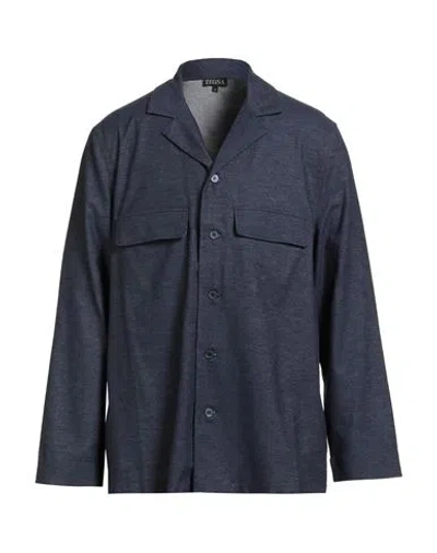 Zegna Man Shirt Navy Size Xxl Cotton In Blue