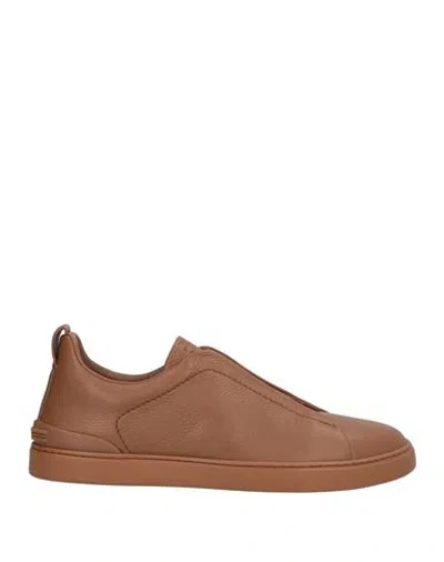 Zegna Triple Stitch Deerskin Leather Slip-on Sneaker In Brown