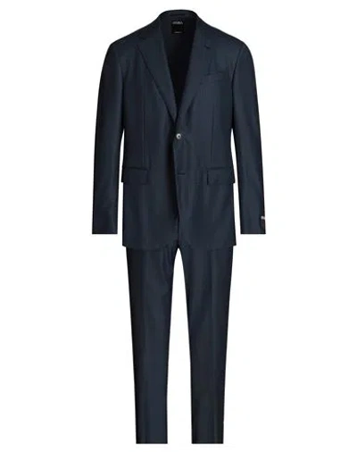 Zegna Man Suit Navy Blue Size 44 Wool, Silk