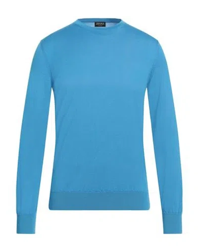 Zegna Man Sweater Azure Size 44 Cashmere, Silk In Blue