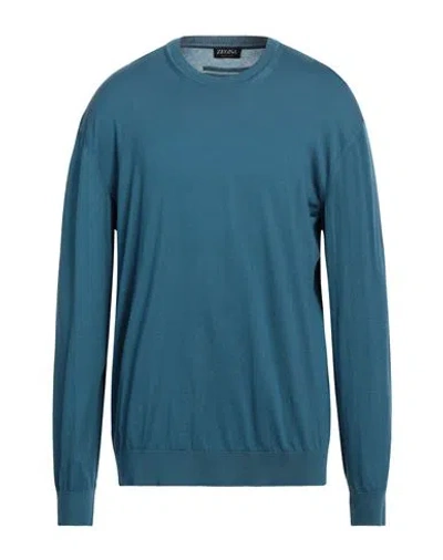 Zegna Man Sweater Azure Size 48 Cotton, Cashmere In Blue