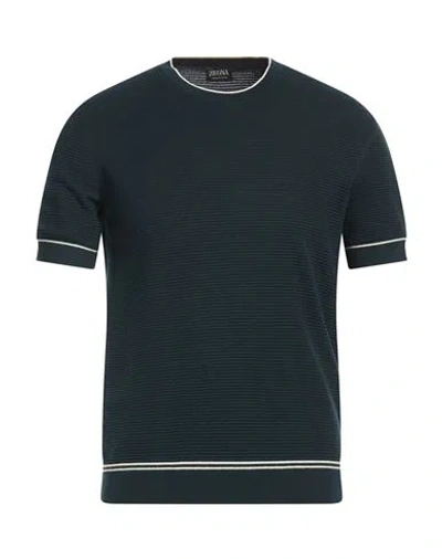 Zegna Man Sweater Deep Teal Size 44 Cotton In Black