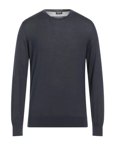 Zegna Man Sweater Midnight Blue Size 42 Cashmere, Silk