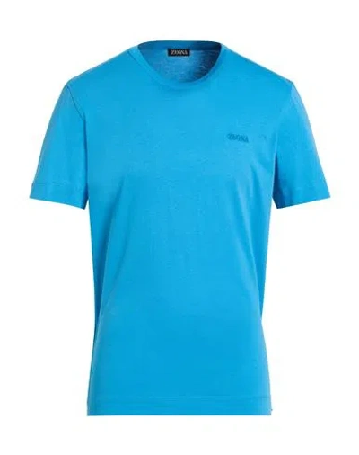 Zegna Man T-shirt Azure Size 40 Cotton In Black