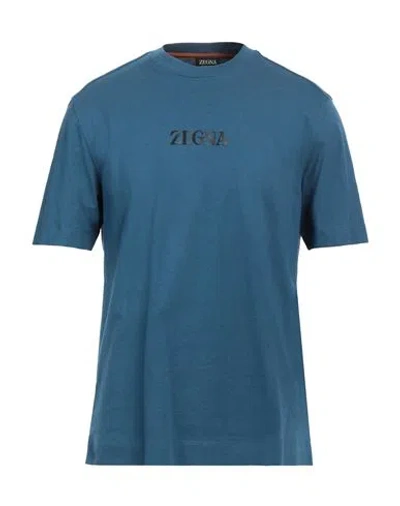 Zegna Man T-shirt Blue Size 42 Cotton
