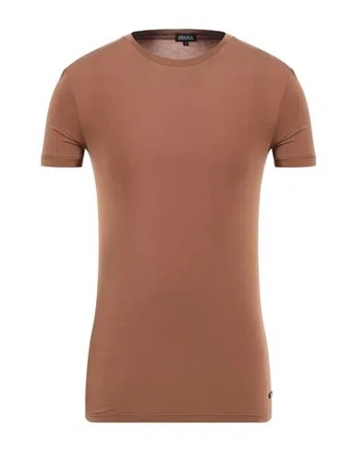 Zegna Man T-shirt Camel Size 3xl Cotton, Elastane In Beige