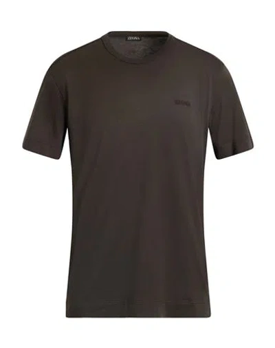 Zegna Man T-shirt Dark Brown Size 38 Cotton