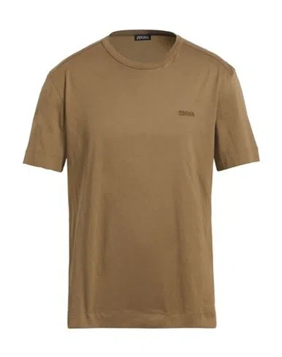 Zegna Man T-shirt Khaki Size 42 Cotton In Brown