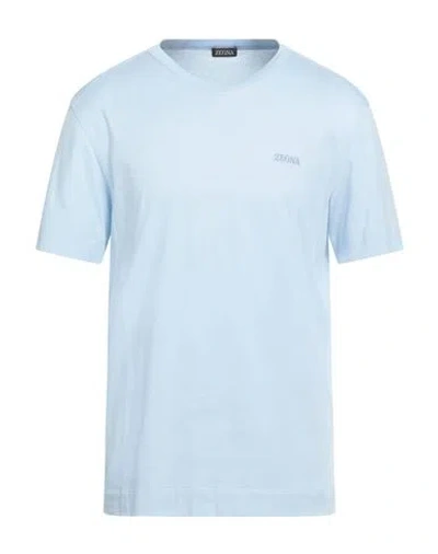 Zegna Man T-shirt Sky Blue Size 42 Cotton
