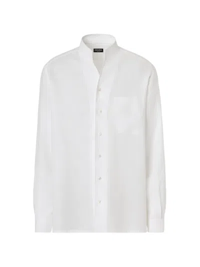 Zegna Mandarin Collar Oasi Lino Shirt In Multi