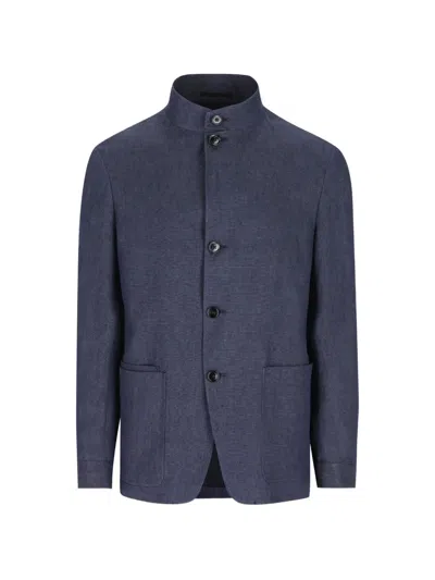 Zegna Oasi Lino Chore Jacket In Blue