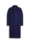 Zegna Wool Coat With Collared Design And Front Pockets In Bleu Encre