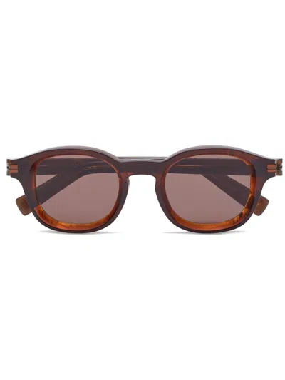 Zegna Marbled-pattern Round-frame Sunglasses In Brown