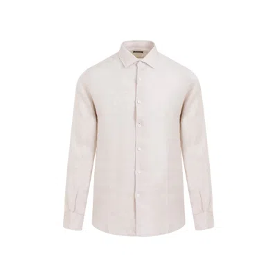 Zegna Medium Beige Linen Shirt In White