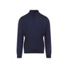 Zegna Cashseta Knit Polo With Ribbed Cuffs And Hem In Blue