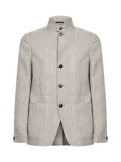 Zegna Medium Brown Il Conte Oasi Linen Jacket In Neutral