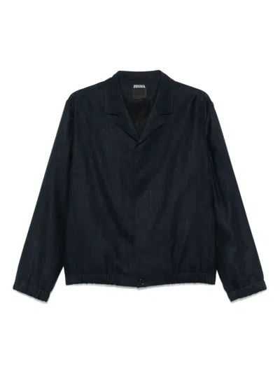 Zegna Mélange-effect Jacket In Blue
