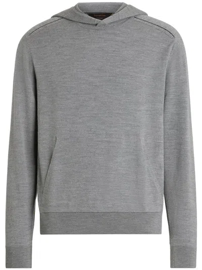 Zegna Melange-effect Knit Hoodie In Gray