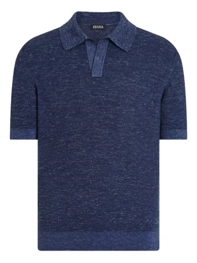 Zegna Mélange-effect Polo Shirt In Blue