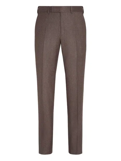 Zegna Mélange-effect Trousers In Brown