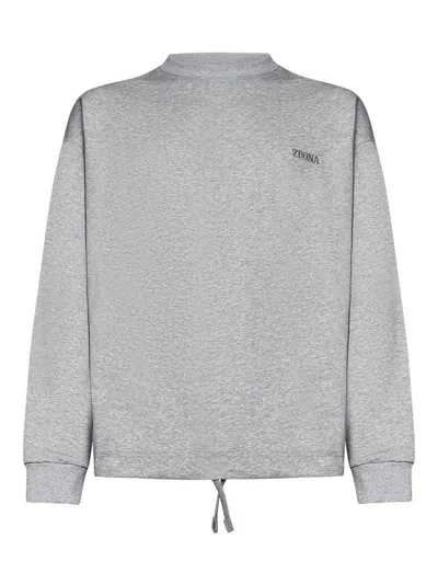 ZEGNA MELANGE GREY COTTON CREWNECK SWEATSHIRT