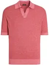 Zegna Fuchsia Mélange Silk Cashmere And Linen Polo Shirt In Pink