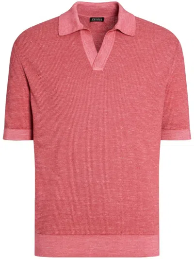 Zegna Fuchsia Mélange Silk Cashmere And Linen Polo Shirt