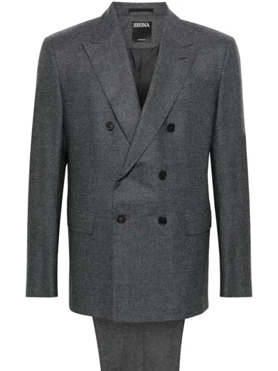 Zegna Wool-silk-cashmere 2-piece Suit In Grey
