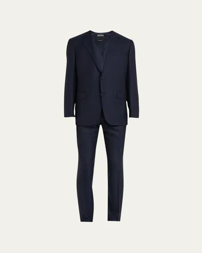 Zegna Men's 15milmil15 Micro-check Wool Suit In Navy Solid