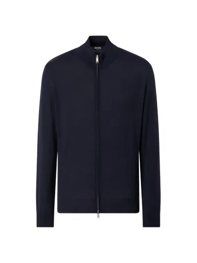 Zegna Full-zip Cardigan In Blue