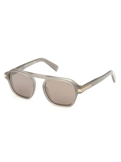 Zegna Men's 51mm Round Sunglasses In Grey Taupe Mirror