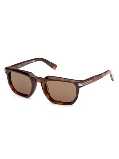 Zegna Men's 54mm Rectangular Sunglasses In Brown