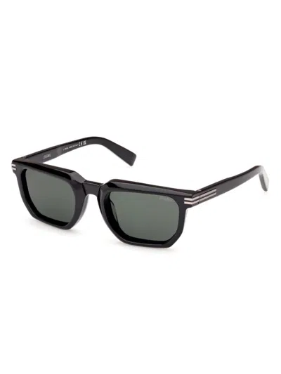 Zegna Men's 54mm Rectangular Sunglasses In Shiny Black Green