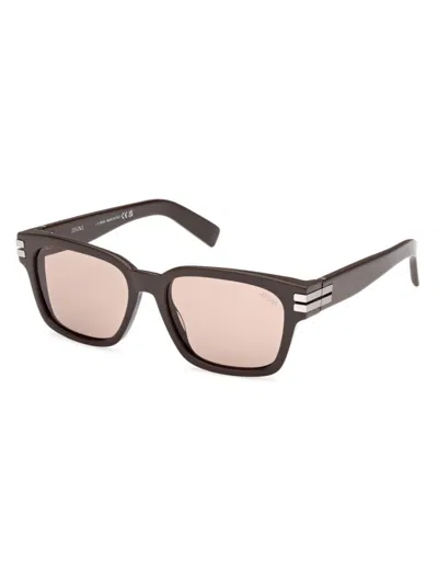Zegna Men's 55mm Rectangular Sunglasses In Dark Brown Light Taupe
