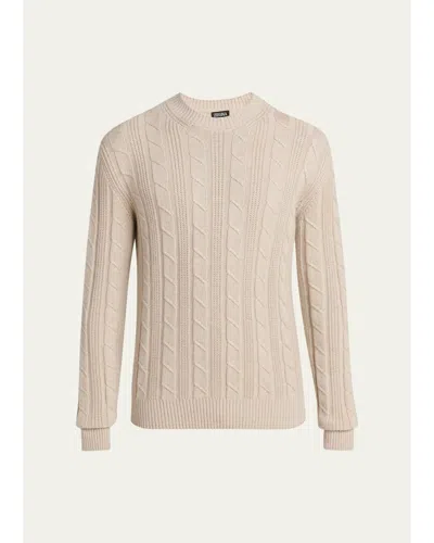 Zegna Men's 7gg Oasi Cashmere Cable Crewneck Sweater In Lt Bge Sld