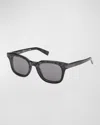 Zegna Men's Acetate Rectangle Sunglasses In Black Smoke