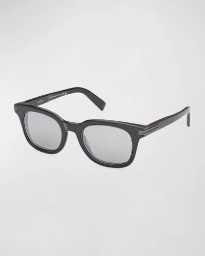 Zegna Men's Acetate Rectangle Sunglasses In Black