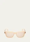 Zegna Men's Acetate Rectangle Sunglasses In Shiny Beige Brown